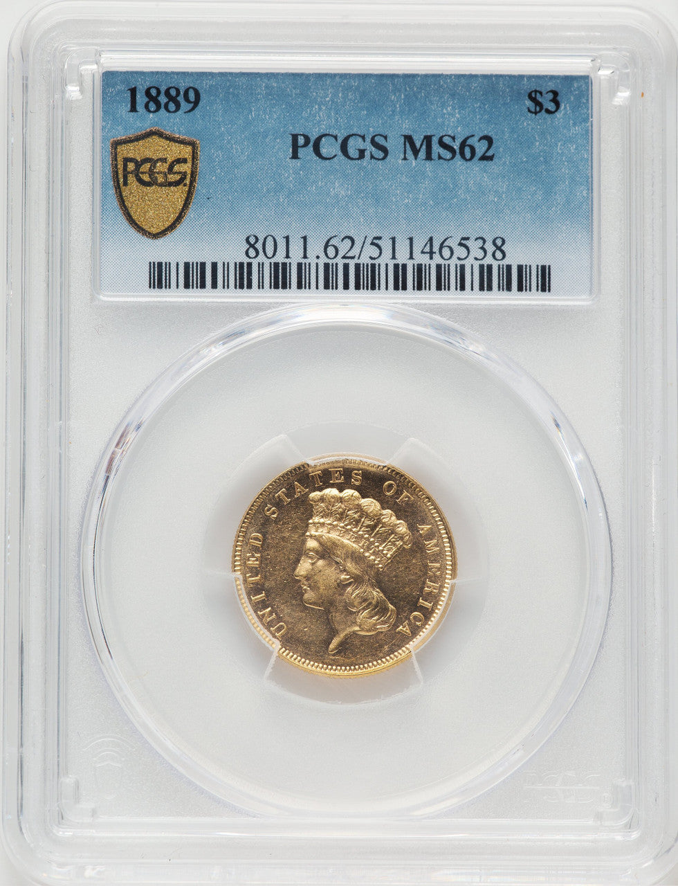 1889 $3 Three Dollar Gold Pieces PCGS MS62 (777425052)