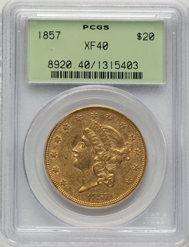1857 $20 Liberty Double Eagle PCGS XF40