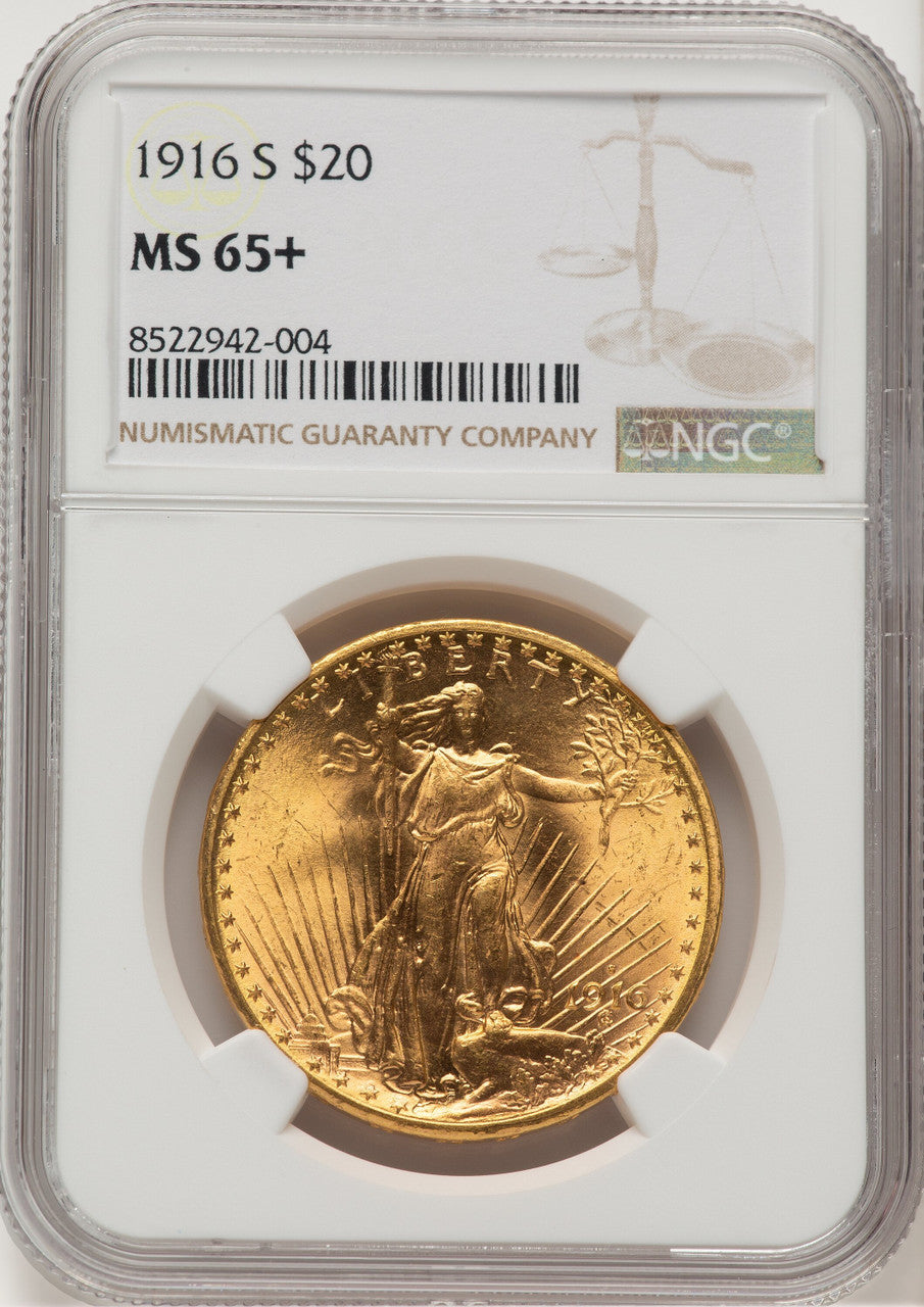 1916-S $20 Saint-Gaudens Double Eagle NGC MS65+ (777428018)