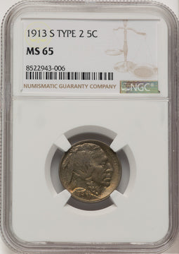 1913-S Type Two Buffalo Nickel NGC MS65