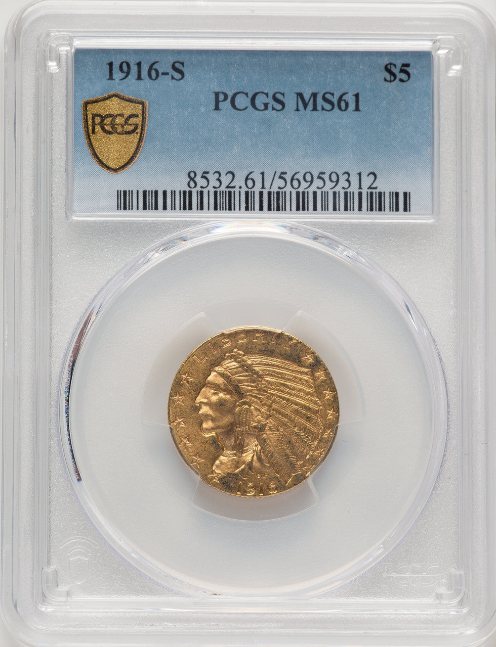 1916-S $5 Indian Half Eagle PCGS MS61