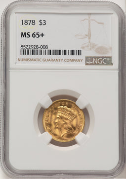 1878 $3 Three Dollar Gold Pieces NGC MS65+ (776094002)
