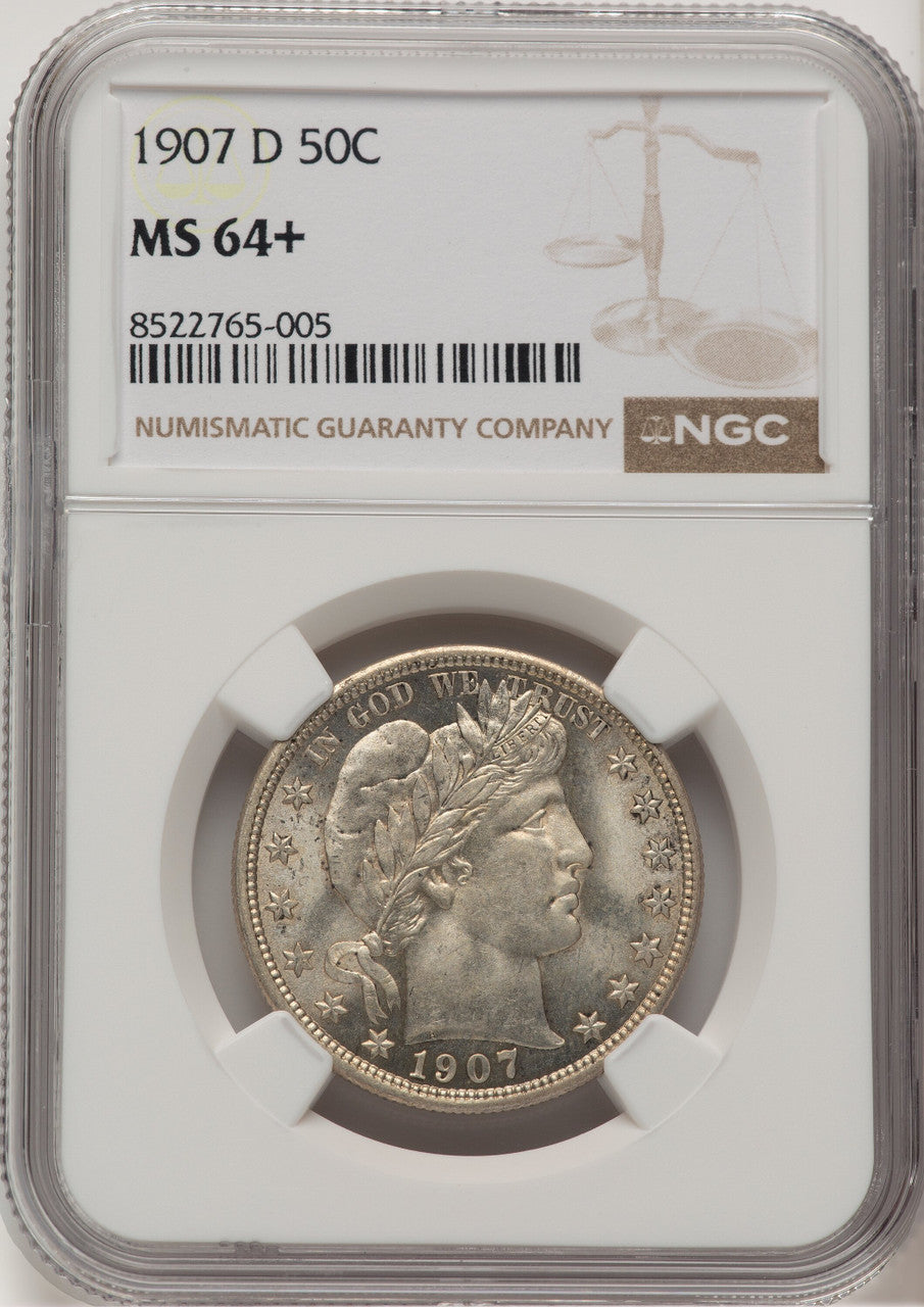 1907-D 50C Barber Half Dollar NGC MS64+
