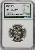 1912 25C CA Proof Barber Quarter NGC PR67