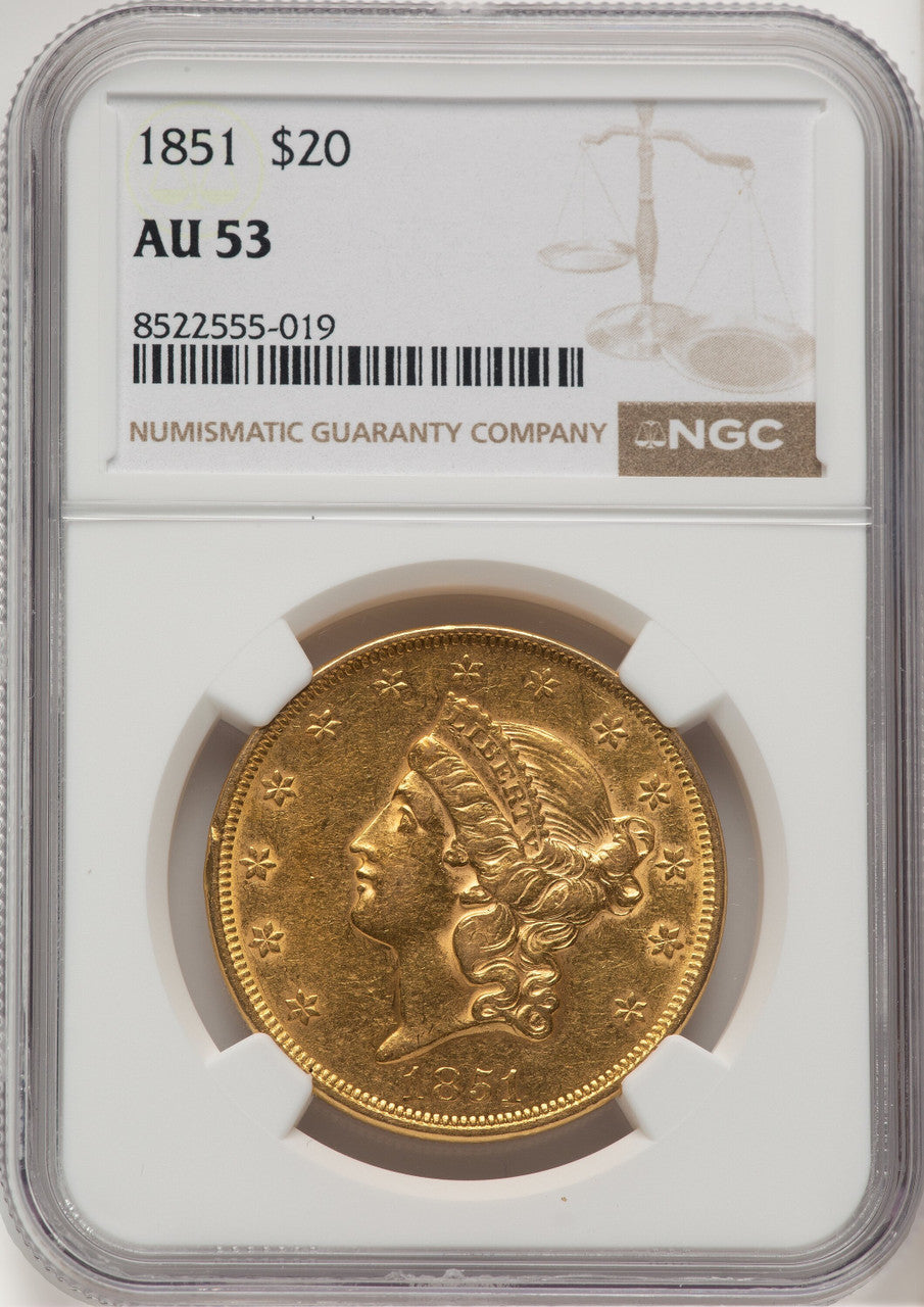 1851 $20 Liberty Double Eagle NGC AU53 (775635012)