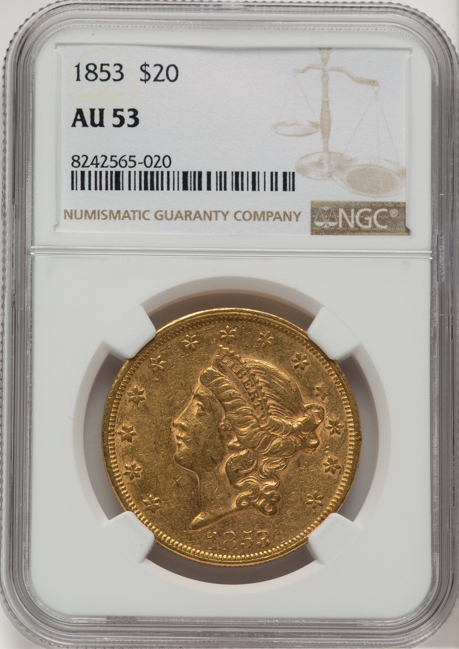 1853 $20 Liberty Double Eagle NGC AU53 (572381001)