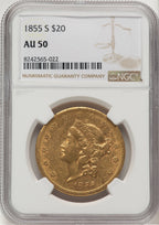 1855-S $20 Liberty Double Eagle NGC AU50