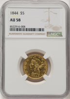1844 $5 Liberty Half Eagle NGC AU58