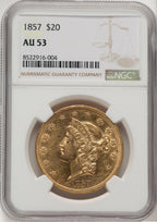 1857 $20 Liberty Double Eagle NGC AU53