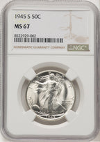 1945-S 50C Walking Liberty Half Dollar NGC MS67 (776031001)