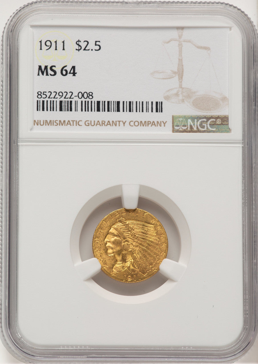 1911 $2.50 Indian Quarter Eagle NGC MS64 (777472020)
