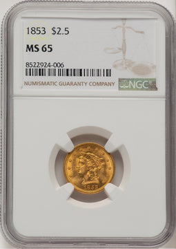 1853 $2.50 Liberty Quarter Eagle NGC MS65 (772276003)