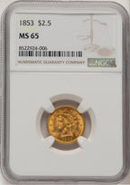 1853 $2.50 Liberty Quarter Eagle NGC MS65 (772276003)