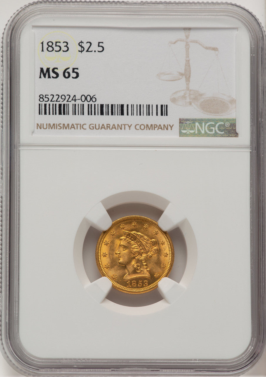1853 $2.50 Liberty Quarter Eagle NGC MS65 (772276003)