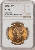 1904-S $20 Brown Label Liberty Double Eagle NGC MS65