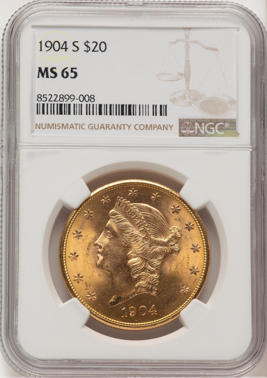 1904-S $20 Brown Label Liberty Double Eagle NGC MS65