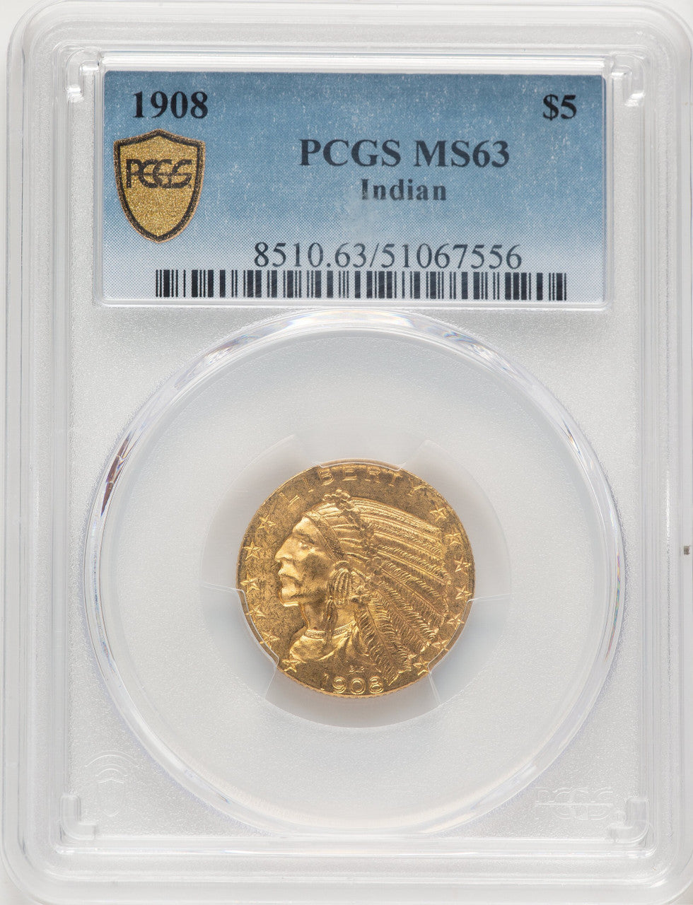 1908 $5 Indian Indian Half Eagle PCGS MS63 (778449021)