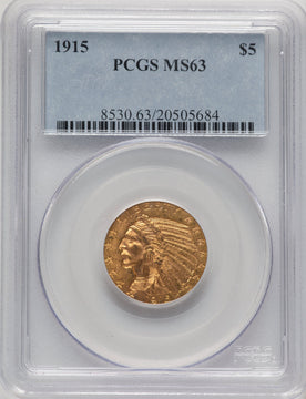 1915 $5 Indian Half Eagle PCGS MS63 (778449024)