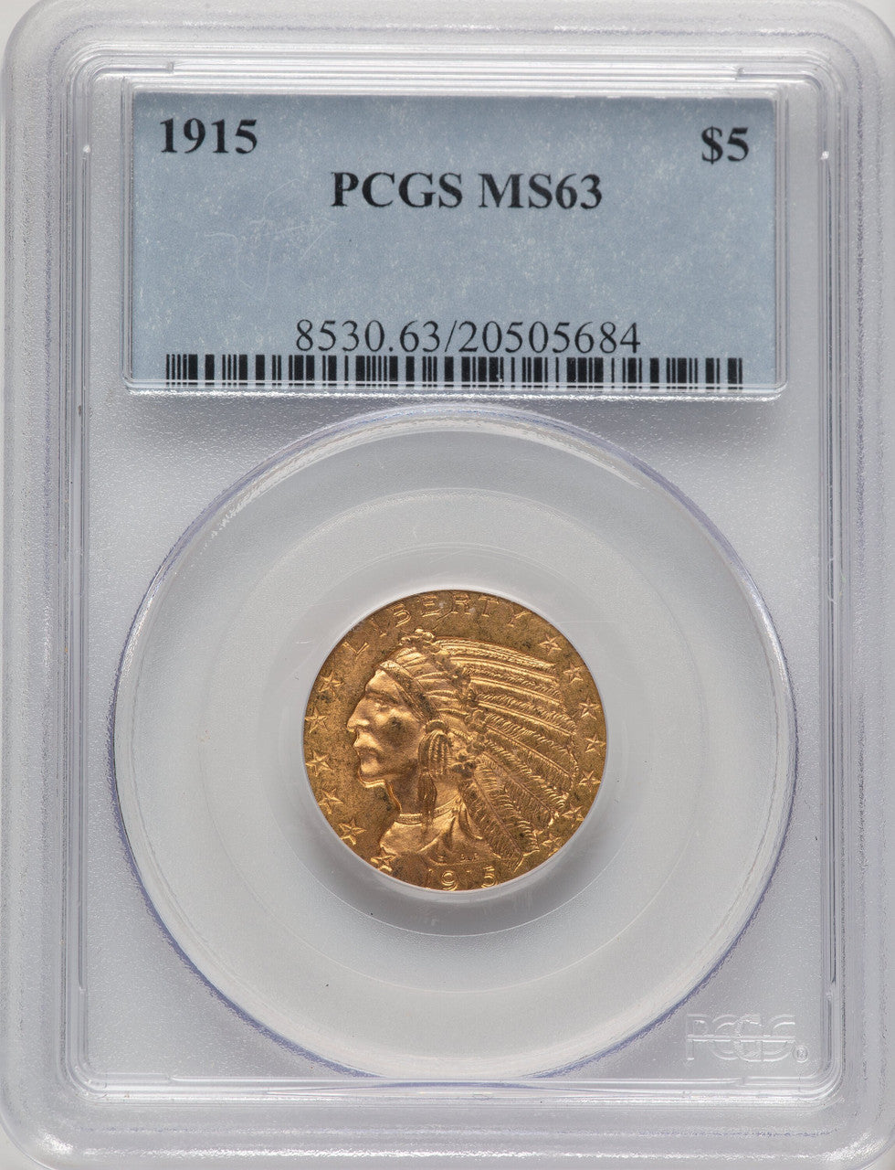 1915 $5 Indian Half Eagle PCGS MS63 (778449024)