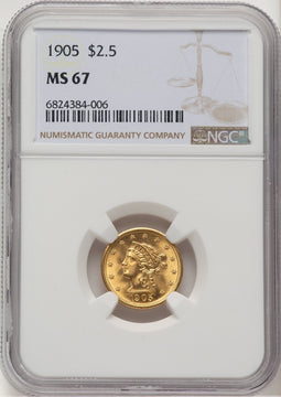 1905 $2.50 Brown Label Liberty Quarter Eagle NGC MS67