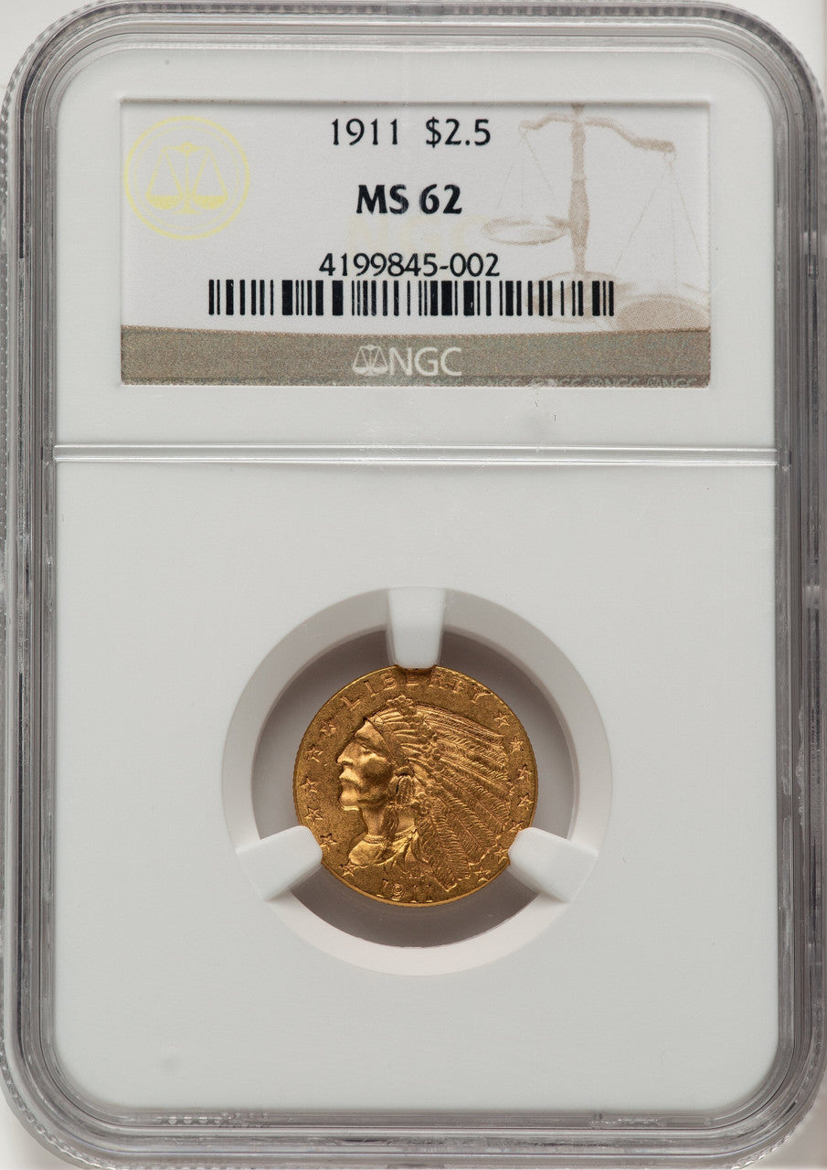 1911 $2.50 Indian Quarter Eagle NGC MS62 (778449006)