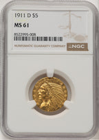 1911-D $5 Indian Half Eagle NGC MS61 (777194046)