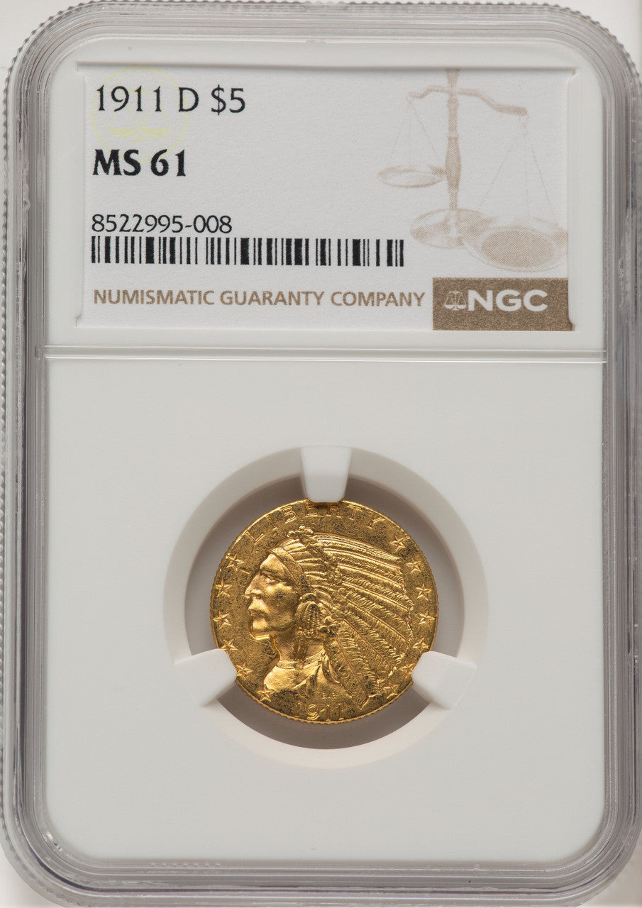 1911-D $5 Indian Half Eagle NGC MS61 (777194046)