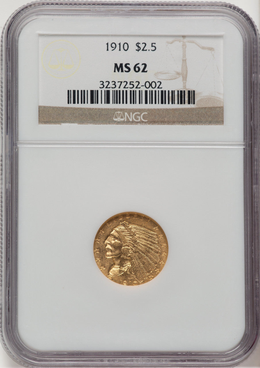 1910 $2.50 Indian Quarter Eagle NGC MS62 (778449002)