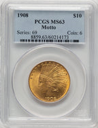 1908 $10 MOTTO Indian Eagle PCGS MS63 (778252001)