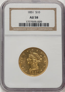 1851 $10 Liberty Eagle NGC AU58