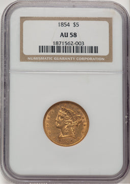 1854 $5 Liberty Half Eagle NGC AU58