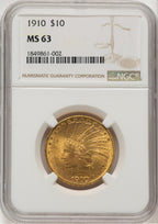 1910 $10 Indian Eagle NGC MS63 (778246003)