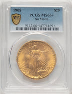 1908 $20 NO MOTTO Saint-Gaudens Double Eagle PCGS MS66+ (507298001)
