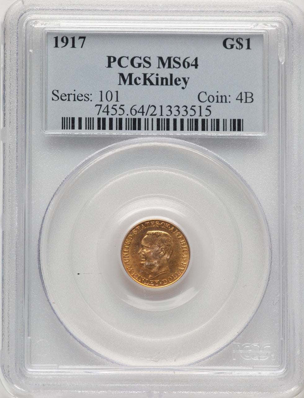 1917 G$1 McKinley Commemorative Gold PCGS MS64 (777918009)
