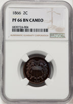 1866 2C BN Proof Two Cent Pieces NGC PR66