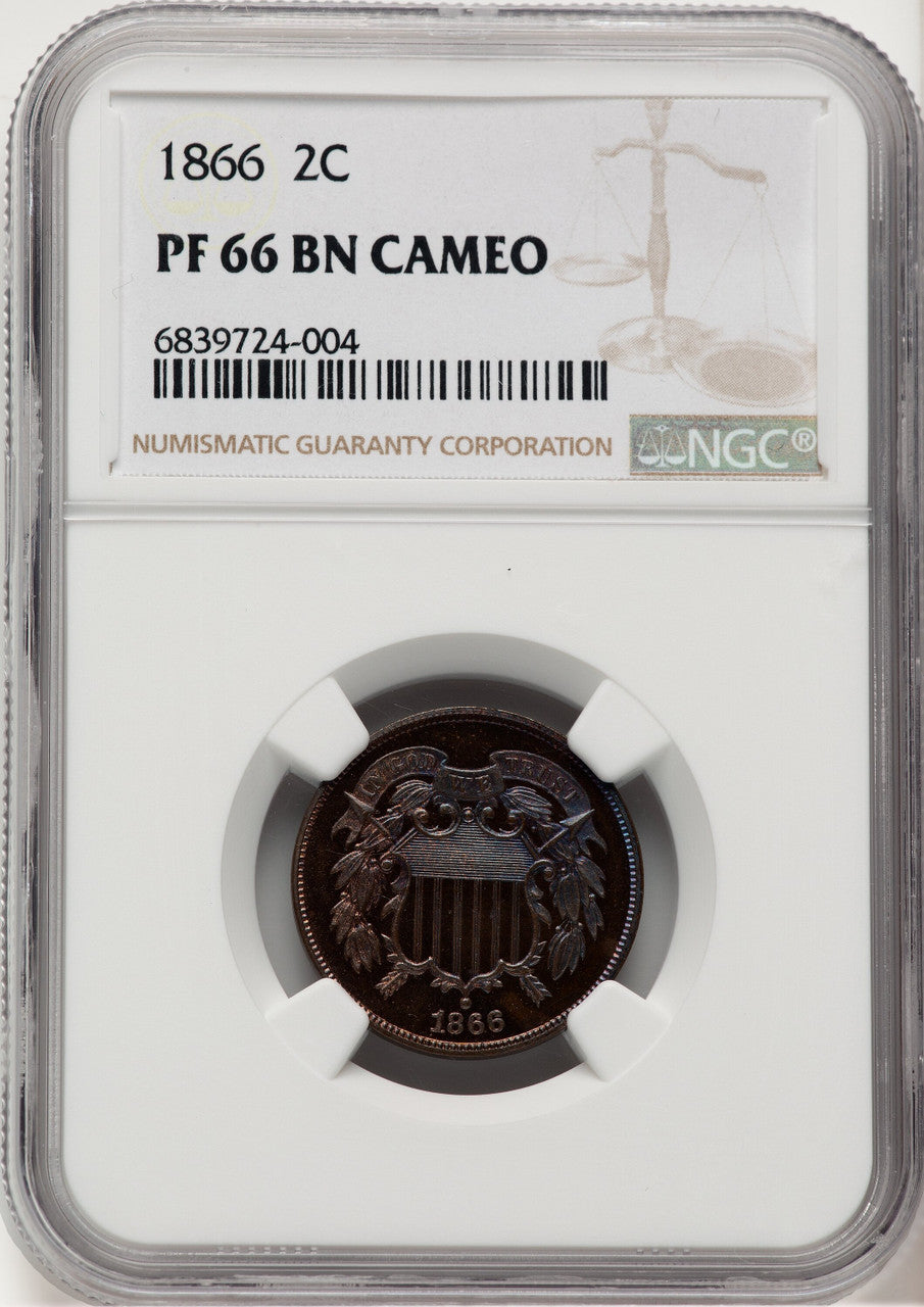 1866 2C BN Proof Two Cent Pieces NGC PR66