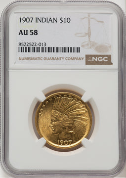 1907 $10 No Motto Indian Eagle NGC AU58 (776395036)