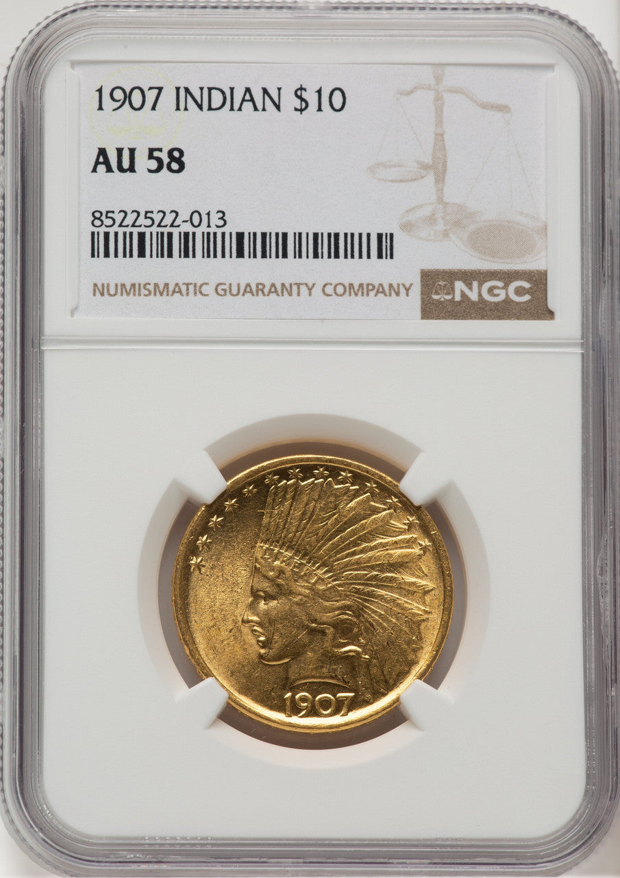 1907 $10 No Motto Indian Eagle NGC AU58 (776395036)