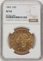1865 $20 Liberty Double Eagle NGC XF45