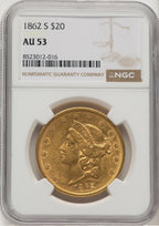 1862-S $20 Liberty Double Eagle NGC AU53