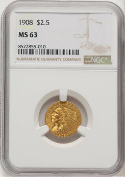 1908 $2.50 Indian Quarter Eagle NGC MS63 (777525025)