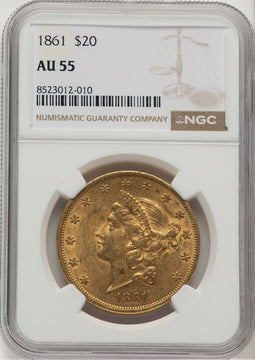 1861 $20 Liberty Double Eagle NGC AU55