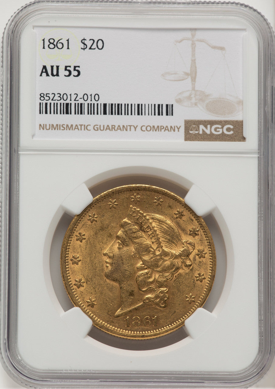 1861 $20 Liberty Double Eagle NGC AU55
