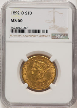 1892-O $10 Liberty Eagle NGC MS60 (177339050)