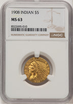 1908 $5 Indian Indian Half Eagle NGC MS63 (776620004)
