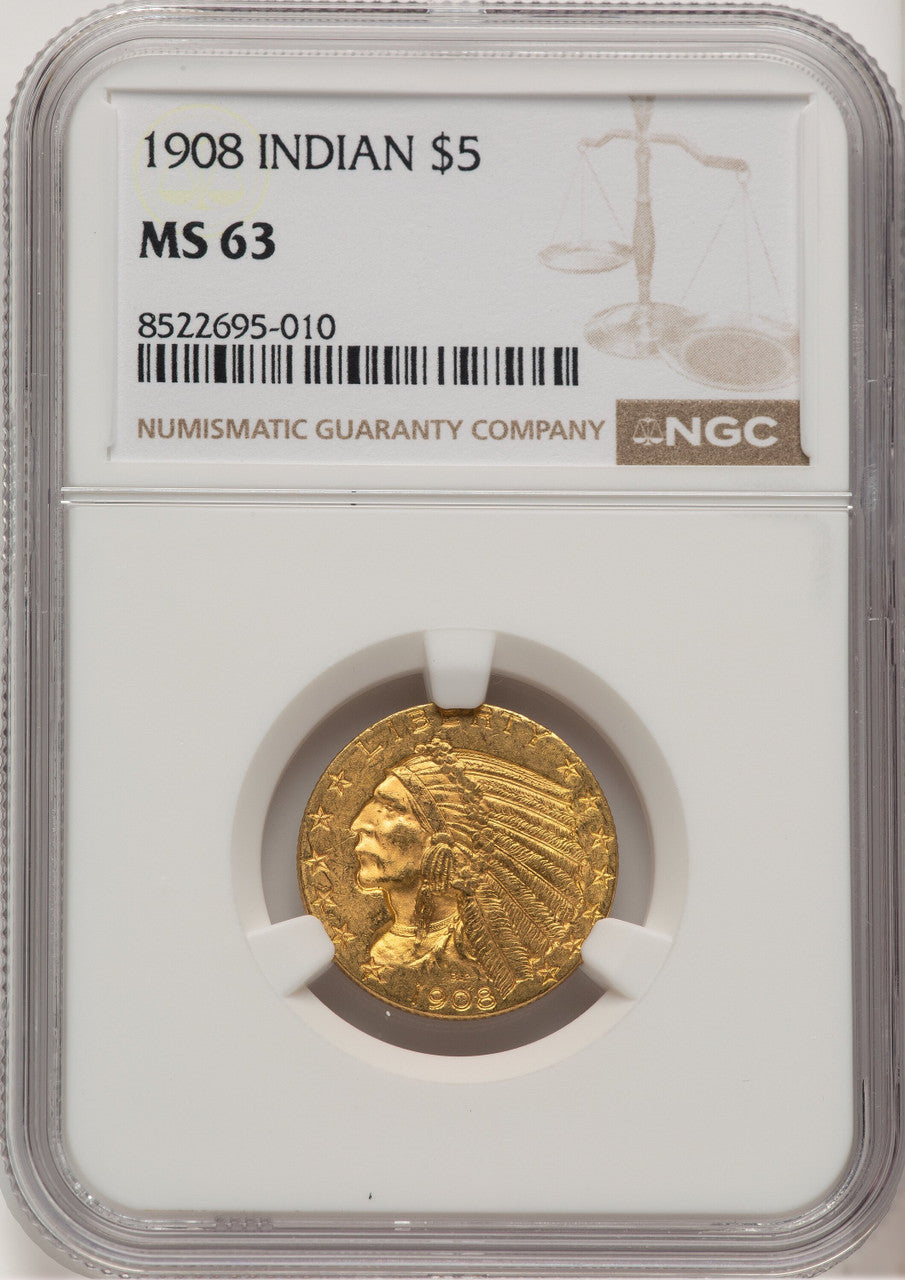 1908 $5 Indian Indian Half Eagle NGC MS63 (776620004)
