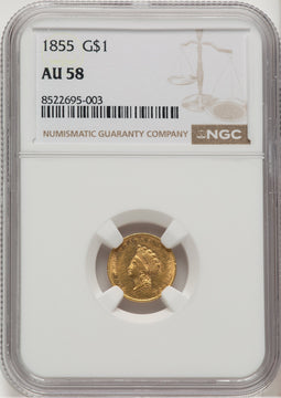 1855 G$1 Type Two Gold Dollar NGC AU58