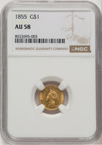 1855 G$1 Type Two Gold Dollar NGC AU58