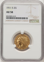 1911-S $5 Indian Half Eagle NGC AU58