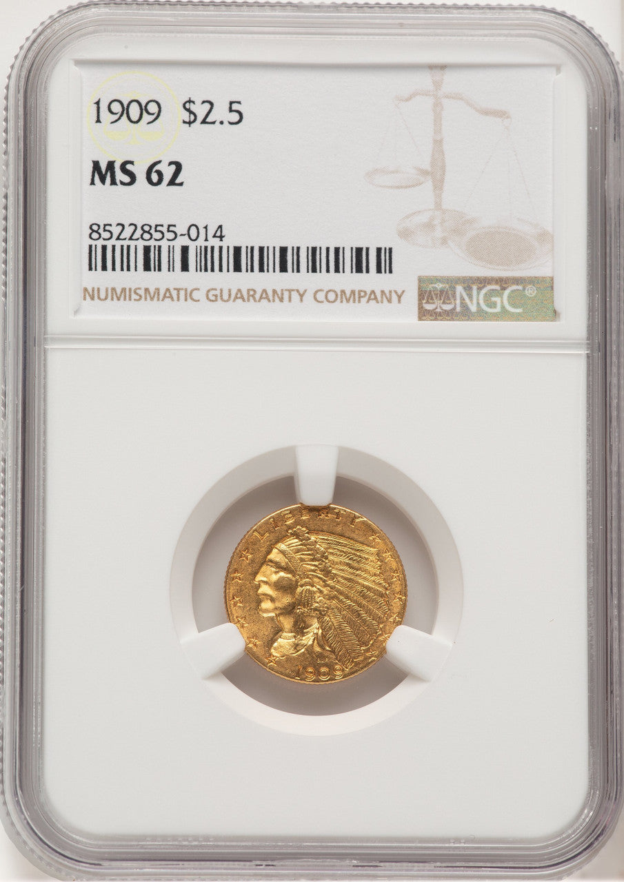 1909 $2.50 Indian Quarter Eagle NGC MS62 (777418007)